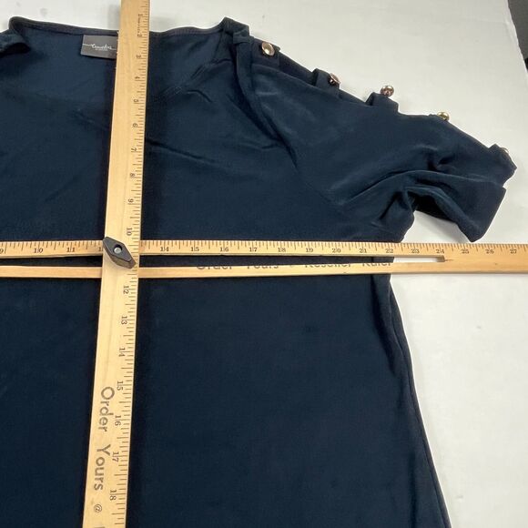 Chicos Travelers Wrinkle Resistant Top Blue Cut Out Sleeve Stretch Blouse 3 XL - Picture 7 of 10